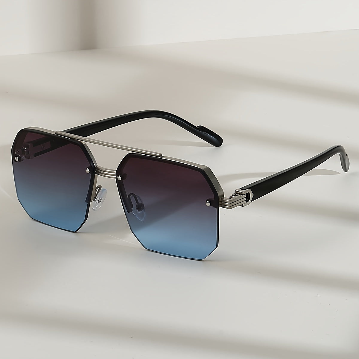 Unisex Semi-Rimless Glasses, Large Frame With Double Beam.