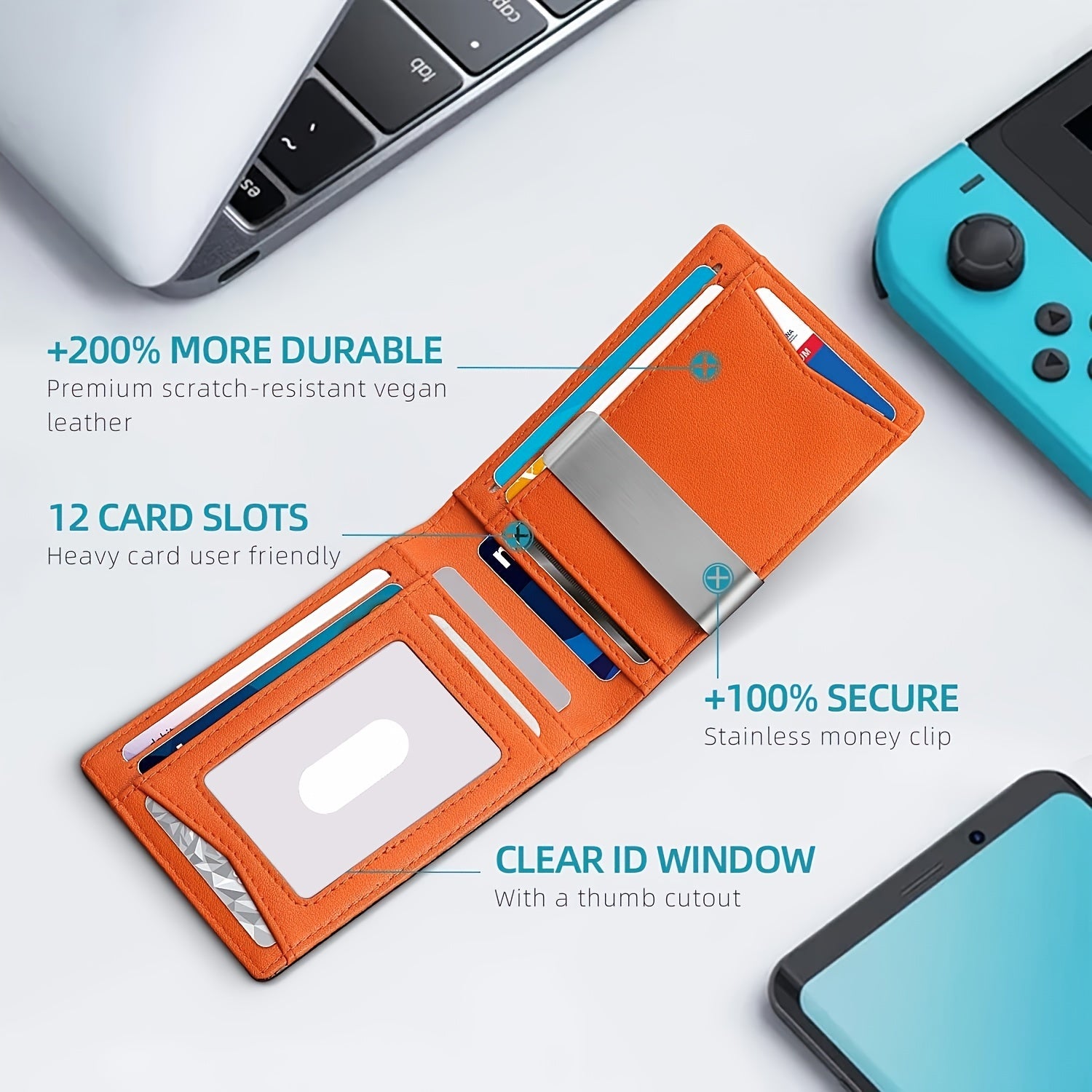 1pc Men's 10 Card Slots Holder, Slim Wallet With Money Clip, RFID Blocking Bifold Minimalist Credit Card Holder For Men, Ideal Gift For Men
