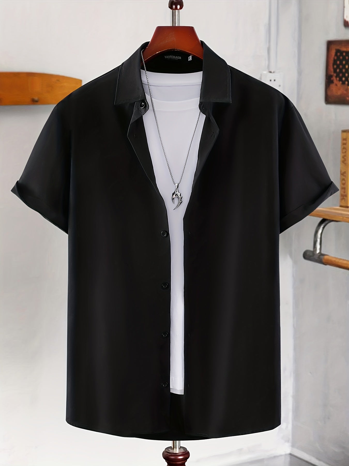 2pcs Plus Size Lapel Mens Solid Color Button Down Shirts, Top Blouse Shirts, Short Sleeve, Button Down Dress Shirts