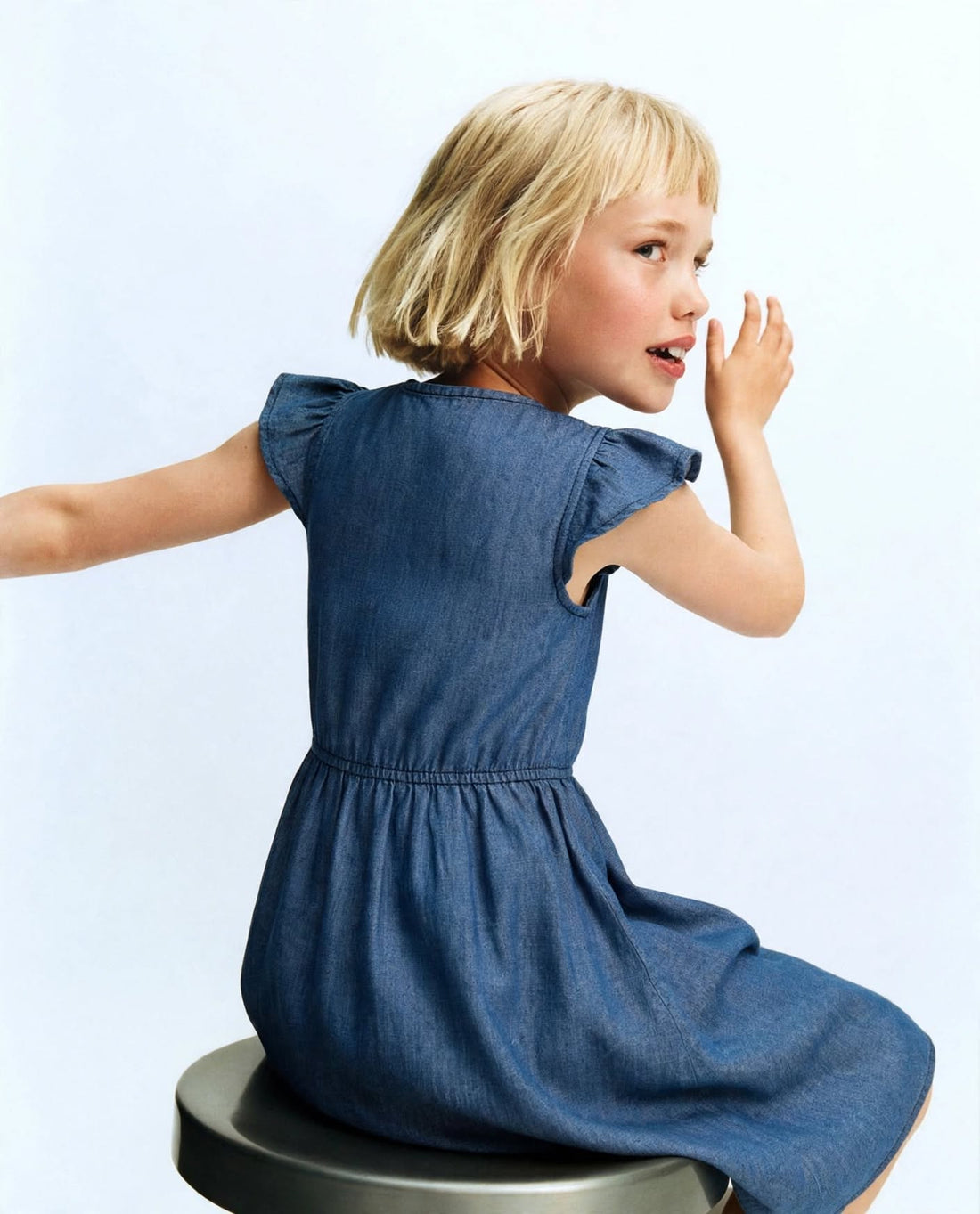Girls Soft Denim Knee-Length Dress – Lightweight Flutter Sleeve Summer Outfit | Sizes (1-6Years) MH