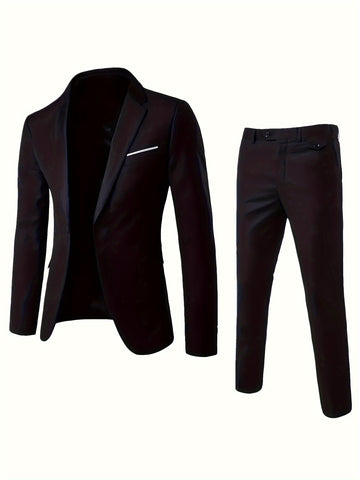 Men's Business Casual Suit Set, 2-Piece Blazer And Dress Pants,