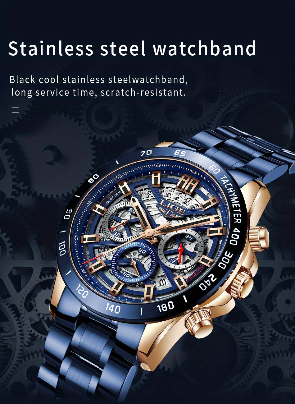 Luxe Timepiece Master - Top-Brand Luxury Quartz Chronograph Watch for Men with Hollowed-Out Design, Business Fashion Sports Style, Ideal Gift Choice for Him