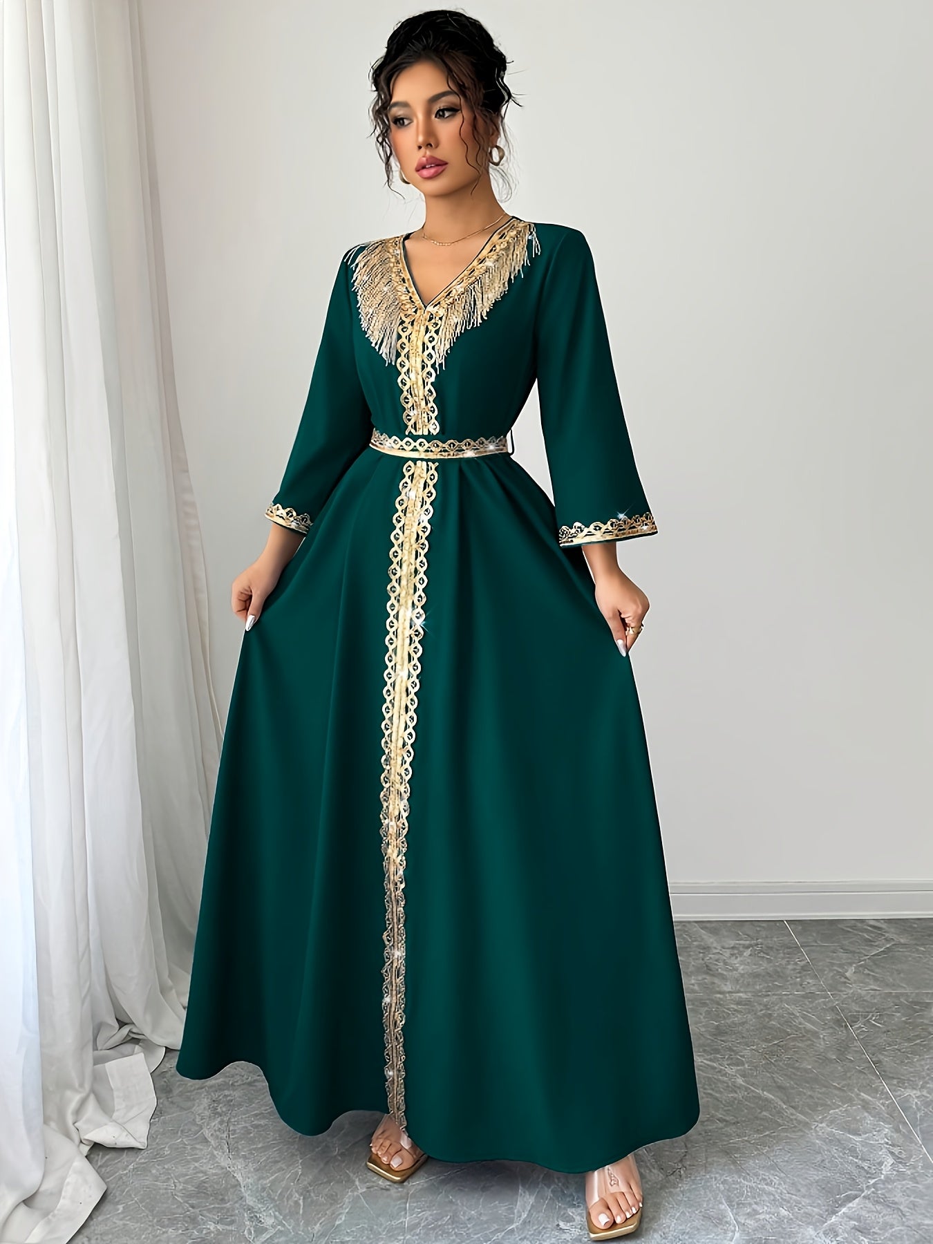 Yuhongfei Directional YY0309072 Mid-Sleeve Maxi Dress