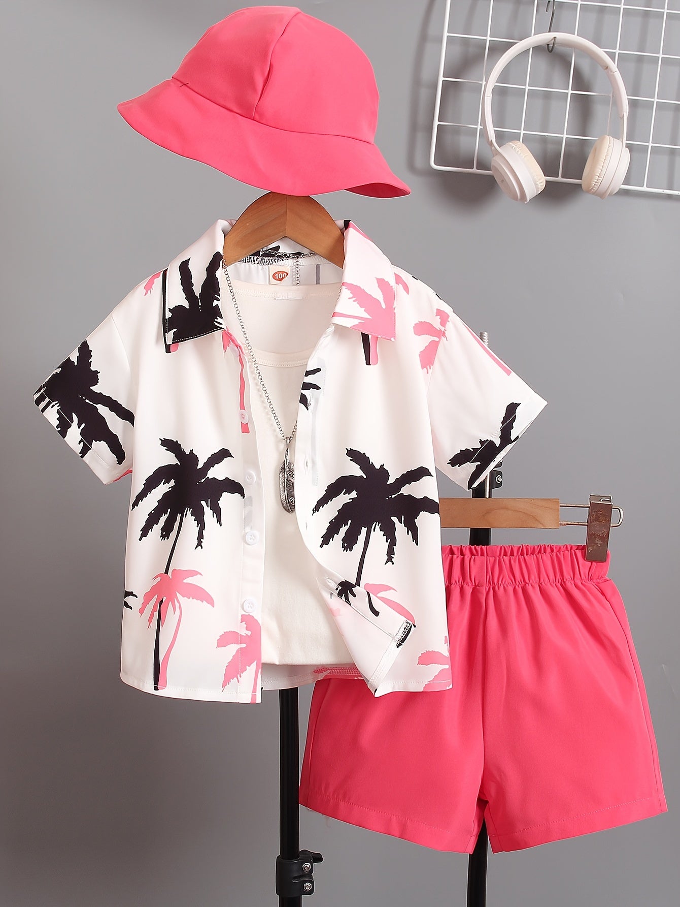 3pcs Boys Casual Coconut Tree Graphic Print Short Sleeve.