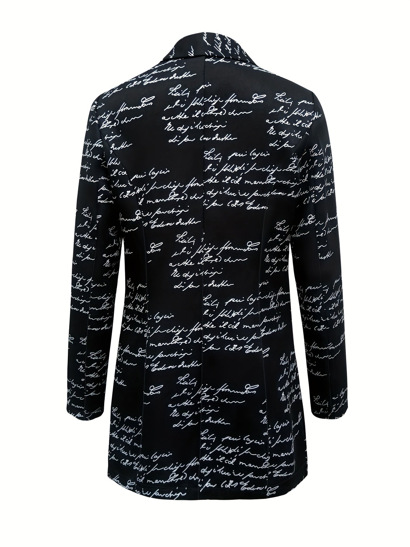 Letter Print Lapel Blazer, Casual One Button Long Sleeve Outerwear,