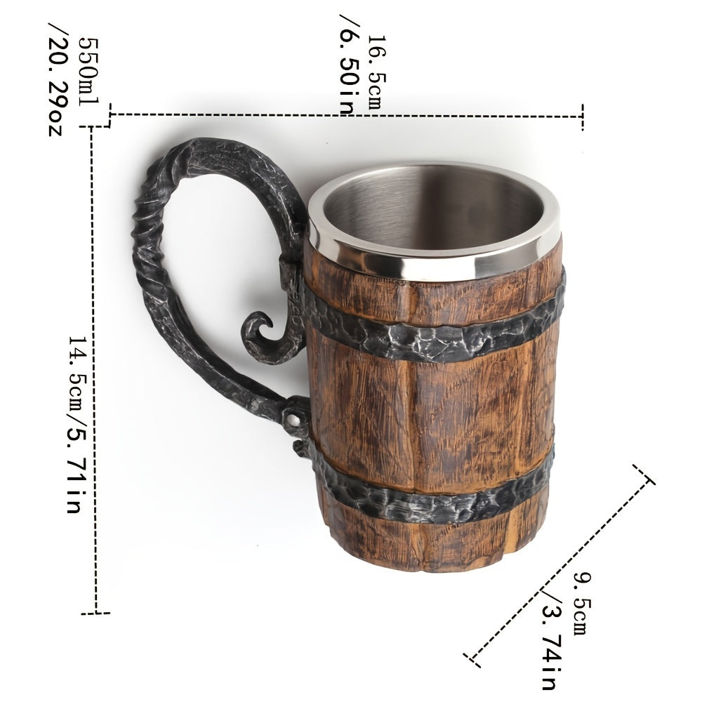 1pc Antique Viking Beer Mug - Wooden Barrel Cup with Stainless Steel Liner - Perfect Gift for Beer Lovers