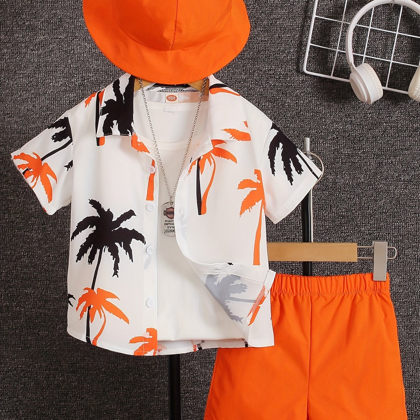 3pcs Boys Casual Coconut Tree Graphic Print Short Sleeve.