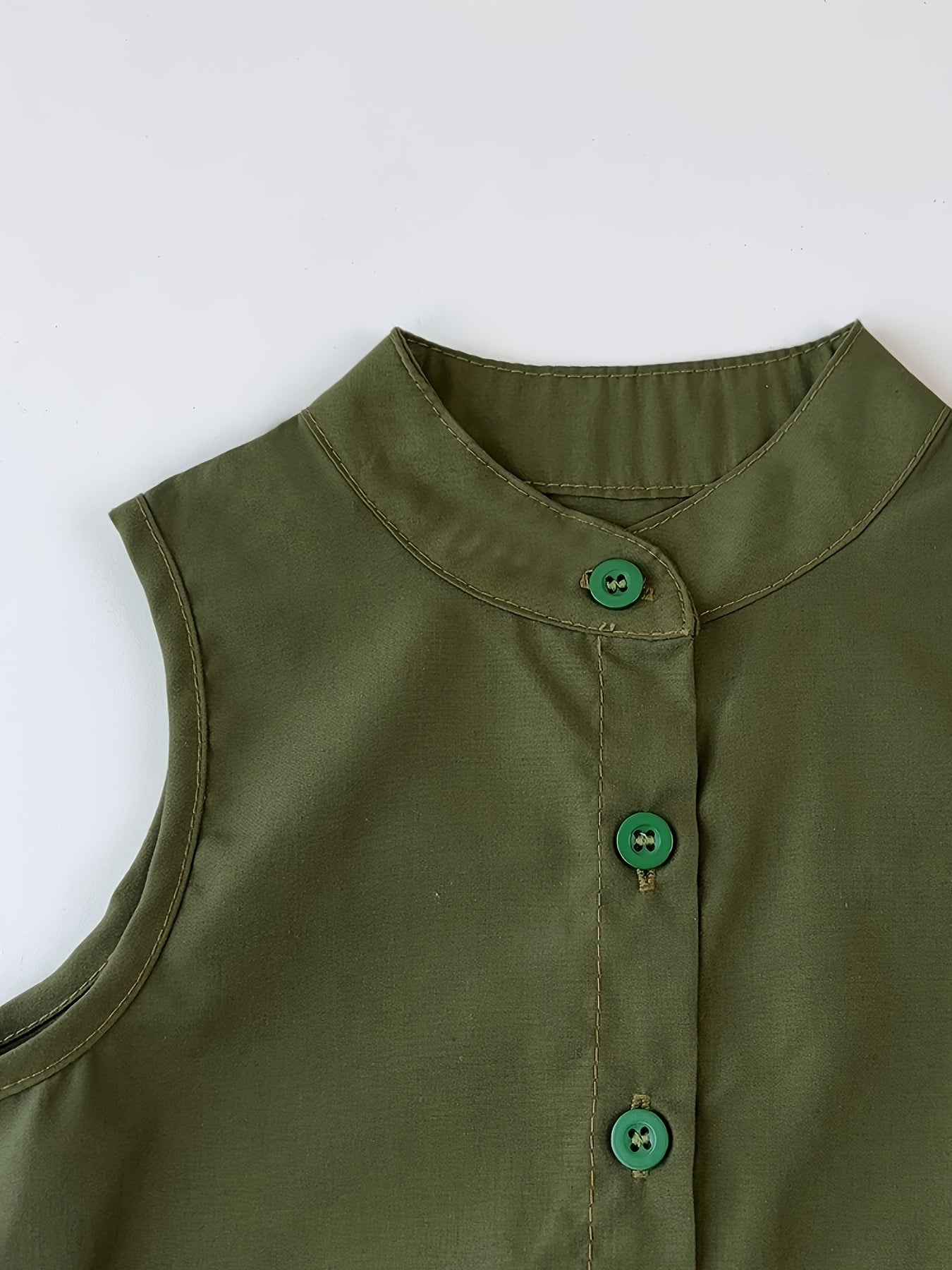 2pcs, Solid Color Sleeveless Front Button Collar Top + Pleated Skirt Set For Girls,