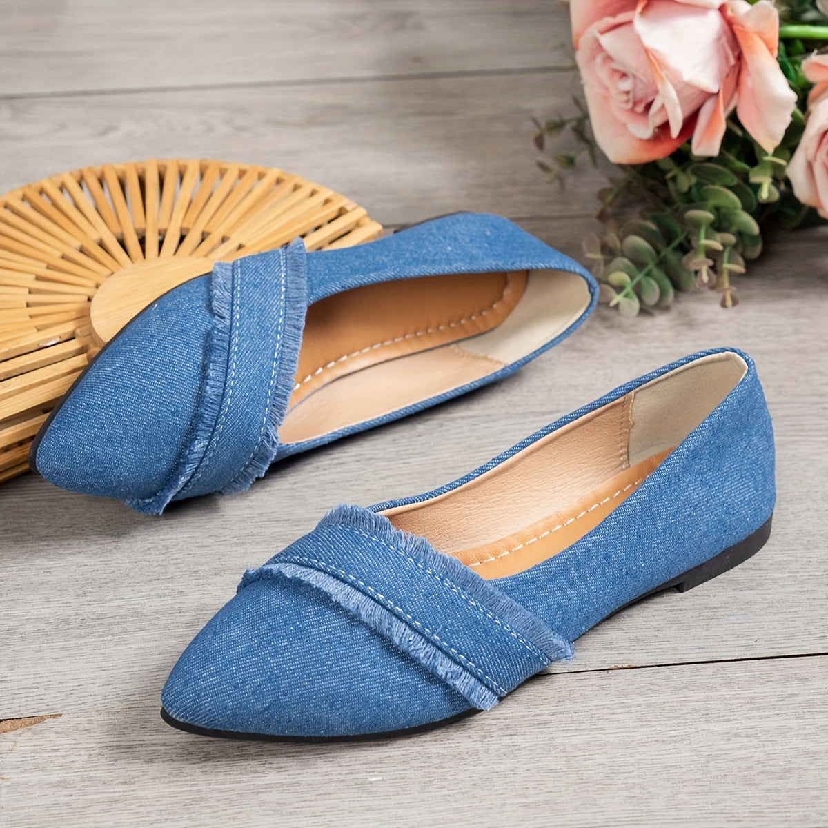 Elegant Flats Lightweight Blue Women's Pointed-Toe Flats ./MH