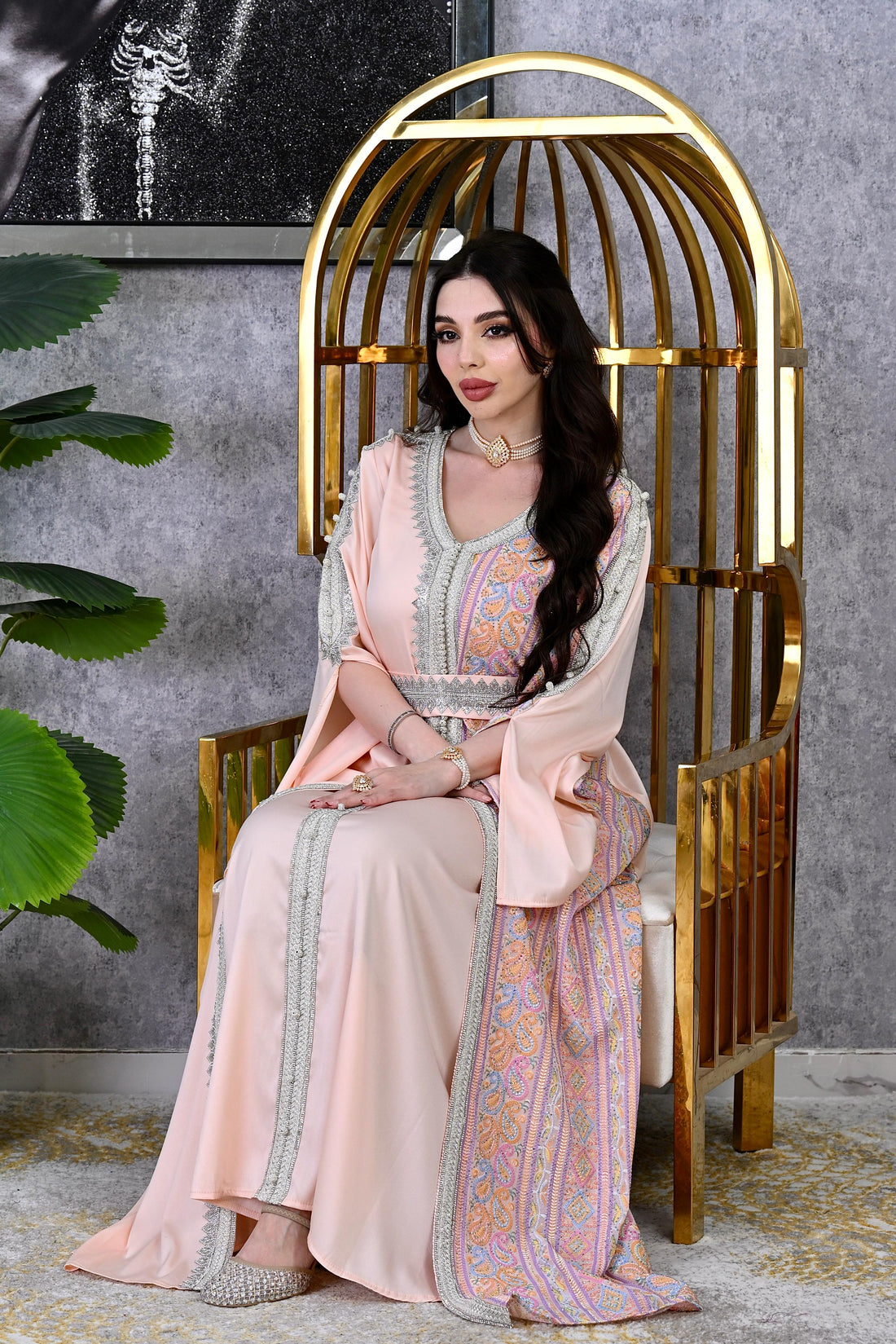 Panel Embroidered Dubai Kaftan with Waist Belt | Eid Occasion Wear Elite Women's Artisan  Luxury Hand-Stitched Occasion Gown |3 colors-| Sizes S-XL | MH