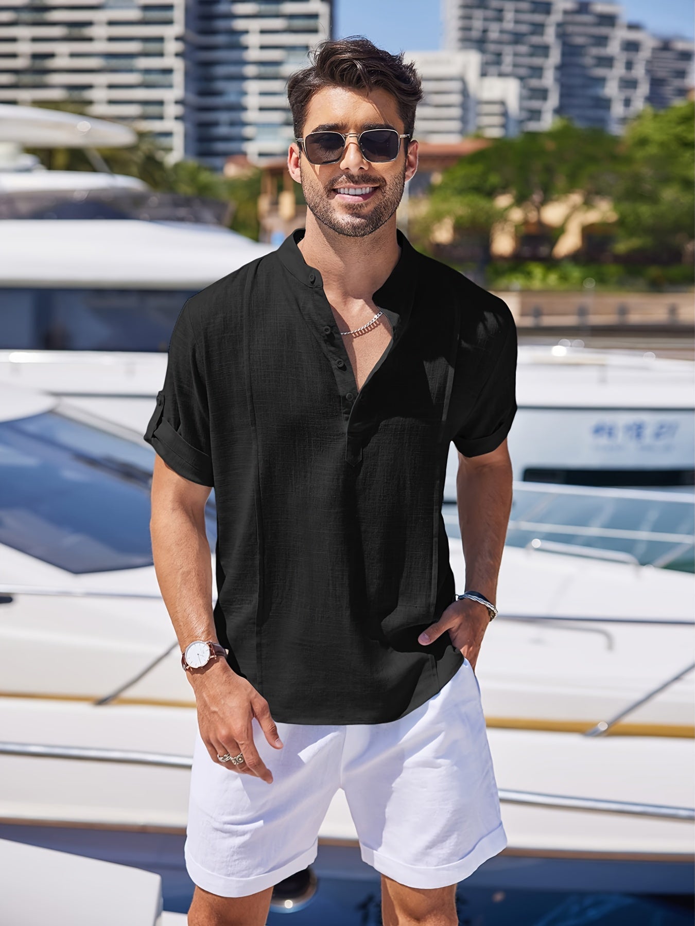 Men's Cotton & Ramie Fiber Shirt Top Turn-Down Collar Long Sleeve Closure Male Casual Shirt For Men Daily Vacation Streetwear