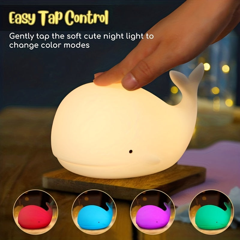 7 Colors Whale Kawaii Night Light - Rechargeable, Color-Changing, Silicone, Christmas and Halloween Gift Lamp with Soft Glowing Effect
