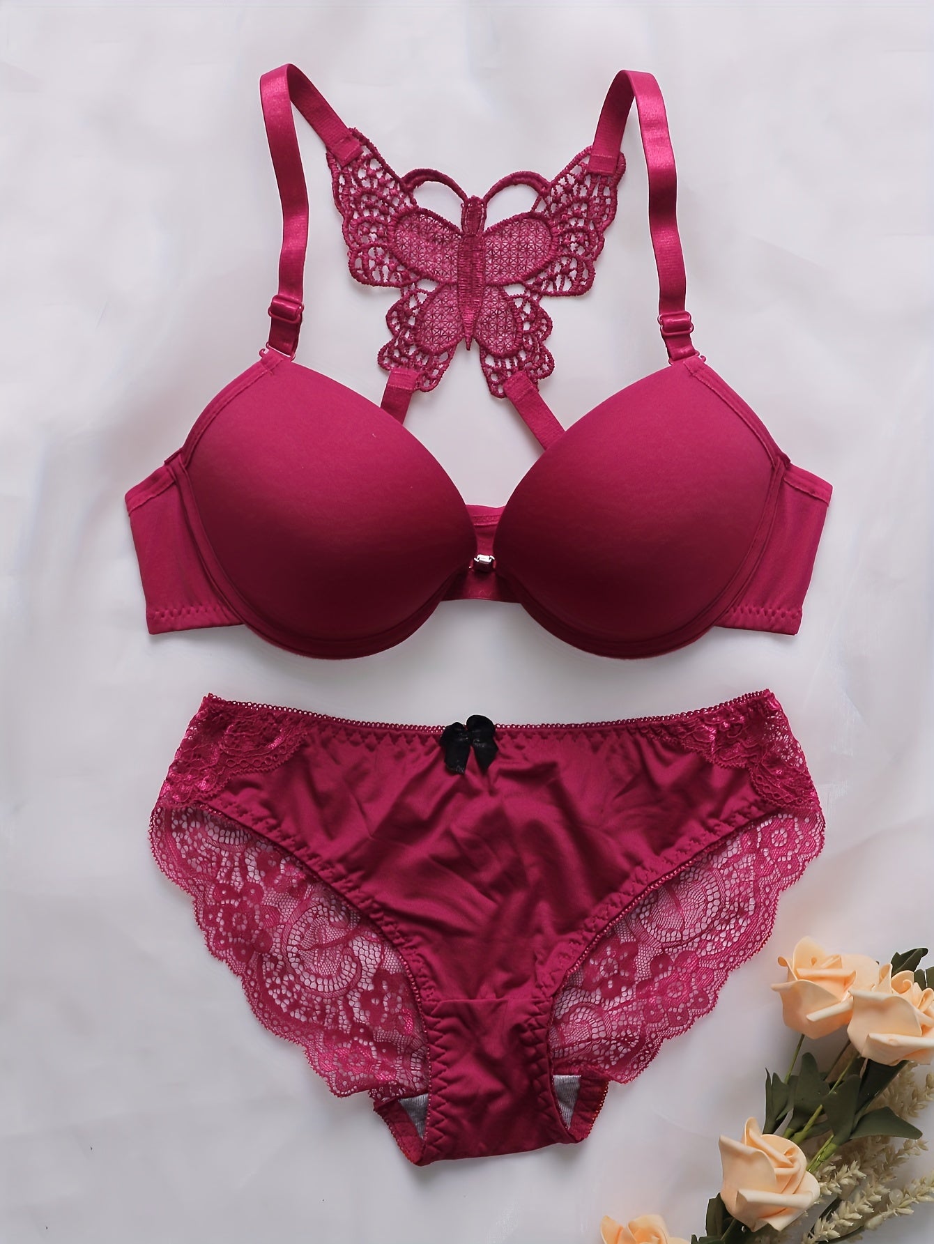 2sets Contrast Lace Underwire Bra & Panty, /MH