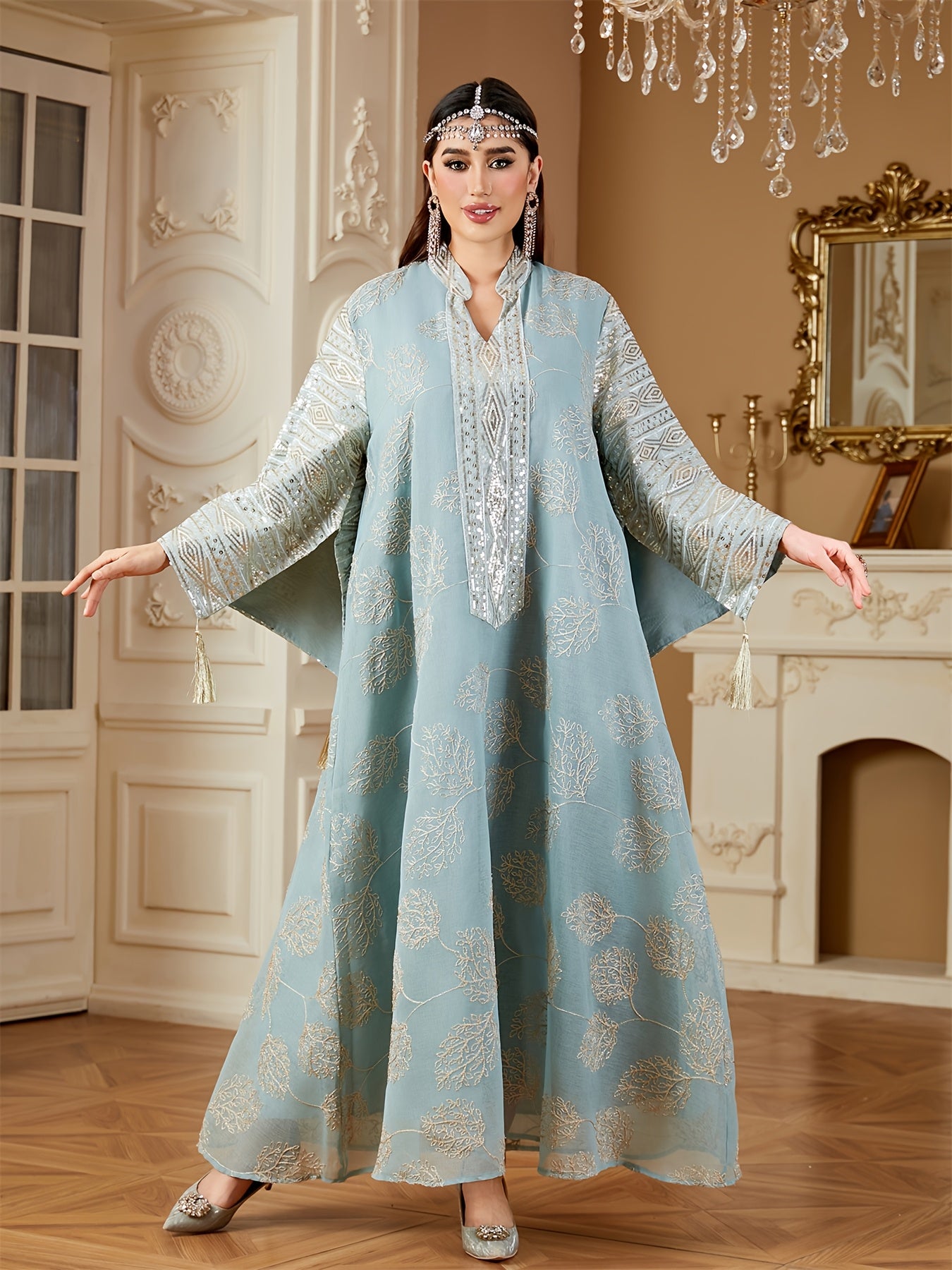 Elegant Black & Golden Decorated Kaftan for Women - ./MH