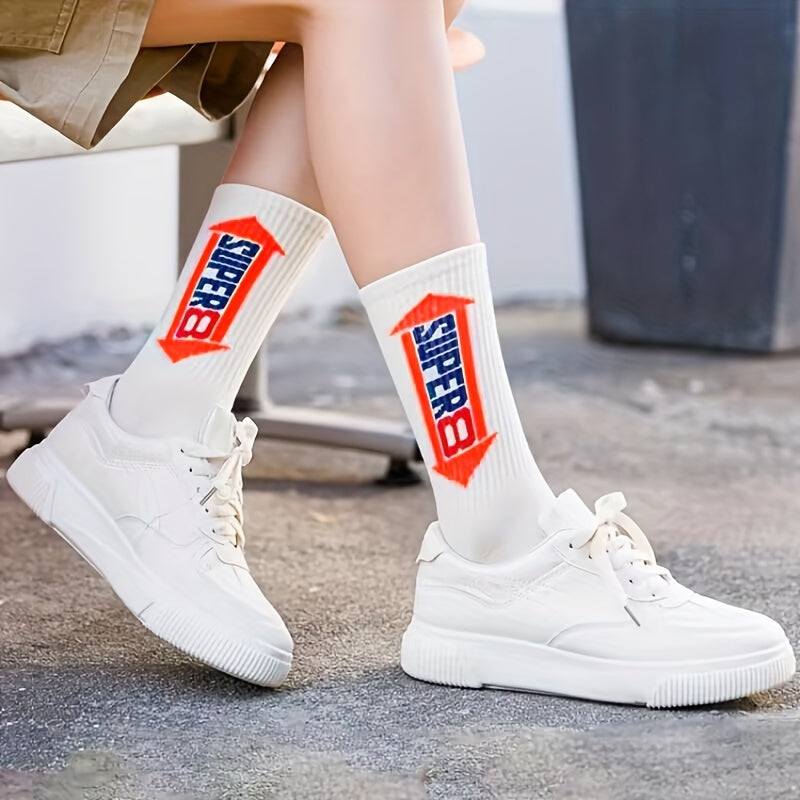 5/10 Pairs Letter Print Socks, , Women's Stockings ./MH
