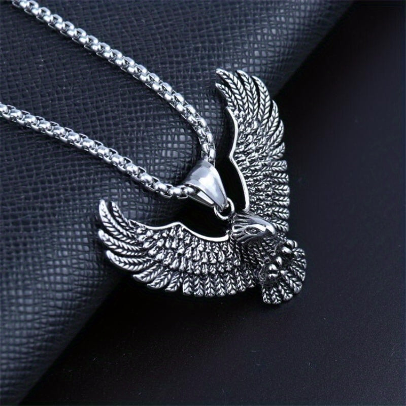 1pc Fashion Creative Eagle Pendant Stainless Steel Necklace, Hip Hop Retro Trendy Eagle Necklace Jewelry Gift For Men And Women