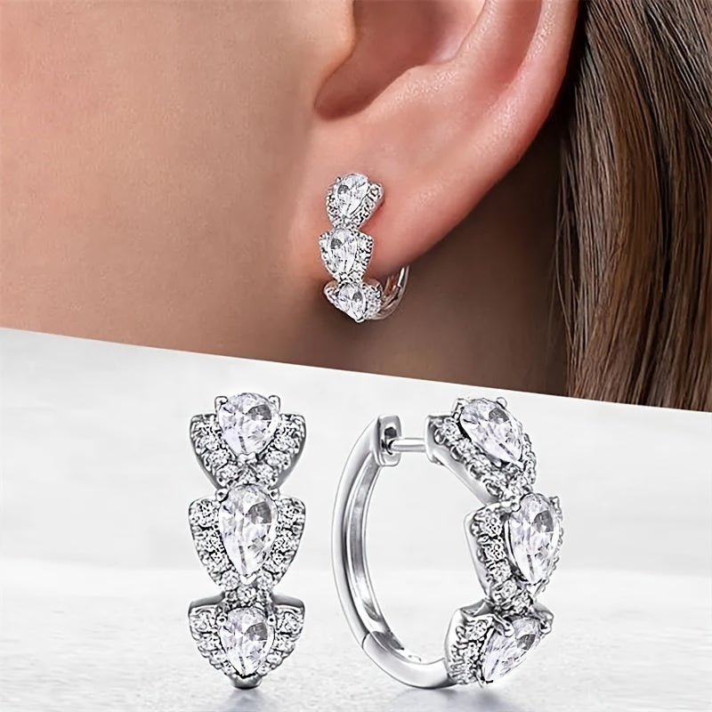 Droplet Shiny Synthetic Gems Decor Hoop Earrings Elegant Simple Style Banquet Party Ear Ornament Female Gift