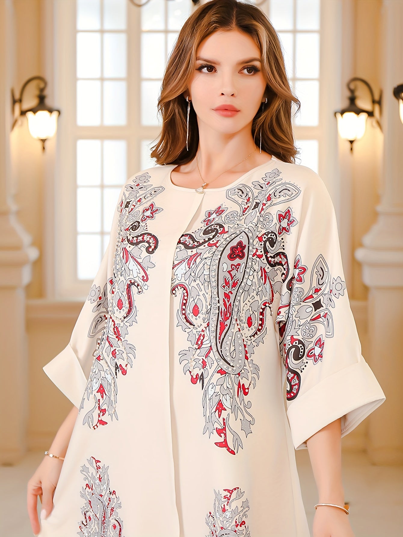 Elegant Beaded Paisley Maxi Dress - Loose Fit, /MH