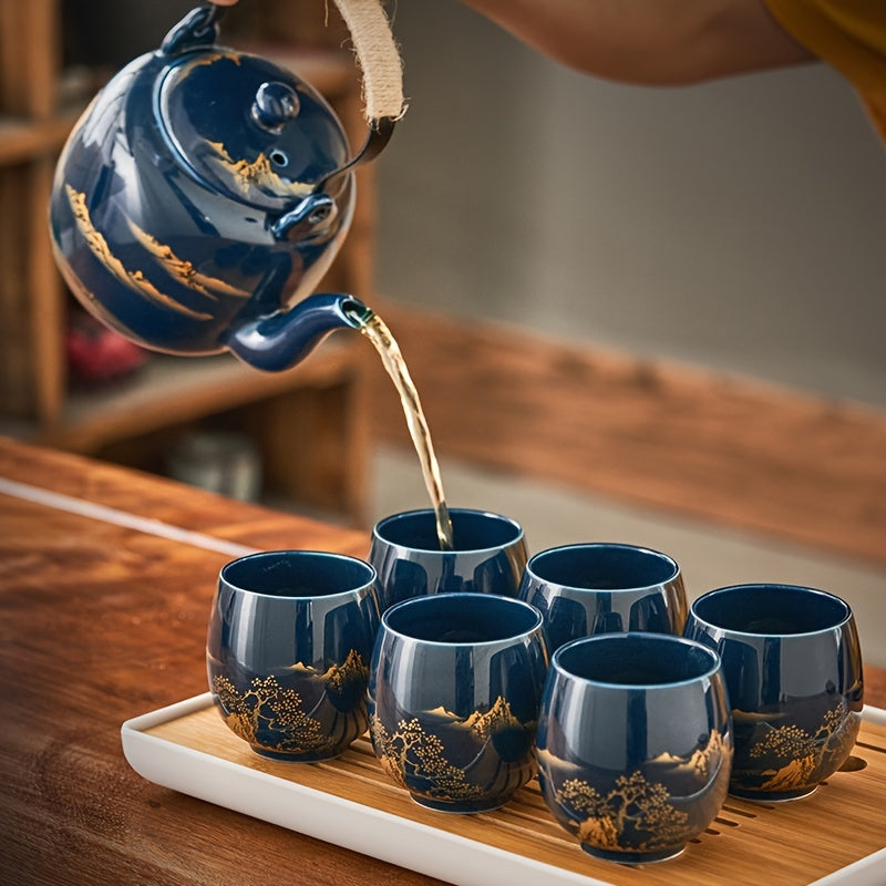 7/8pcs, Japanese Ceramic Tea Set with Handles - Large Capacity Teapot and Tea Cups for Summer and Winter Drinks - Perfect Gift for Home and Office Decor