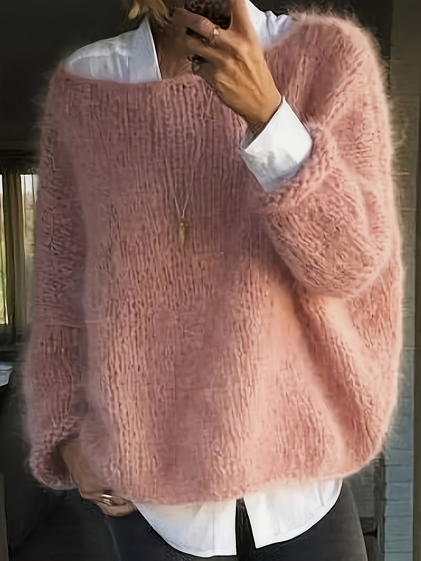 Luxurious Red Fleece Boat Neck Sweater for Women .