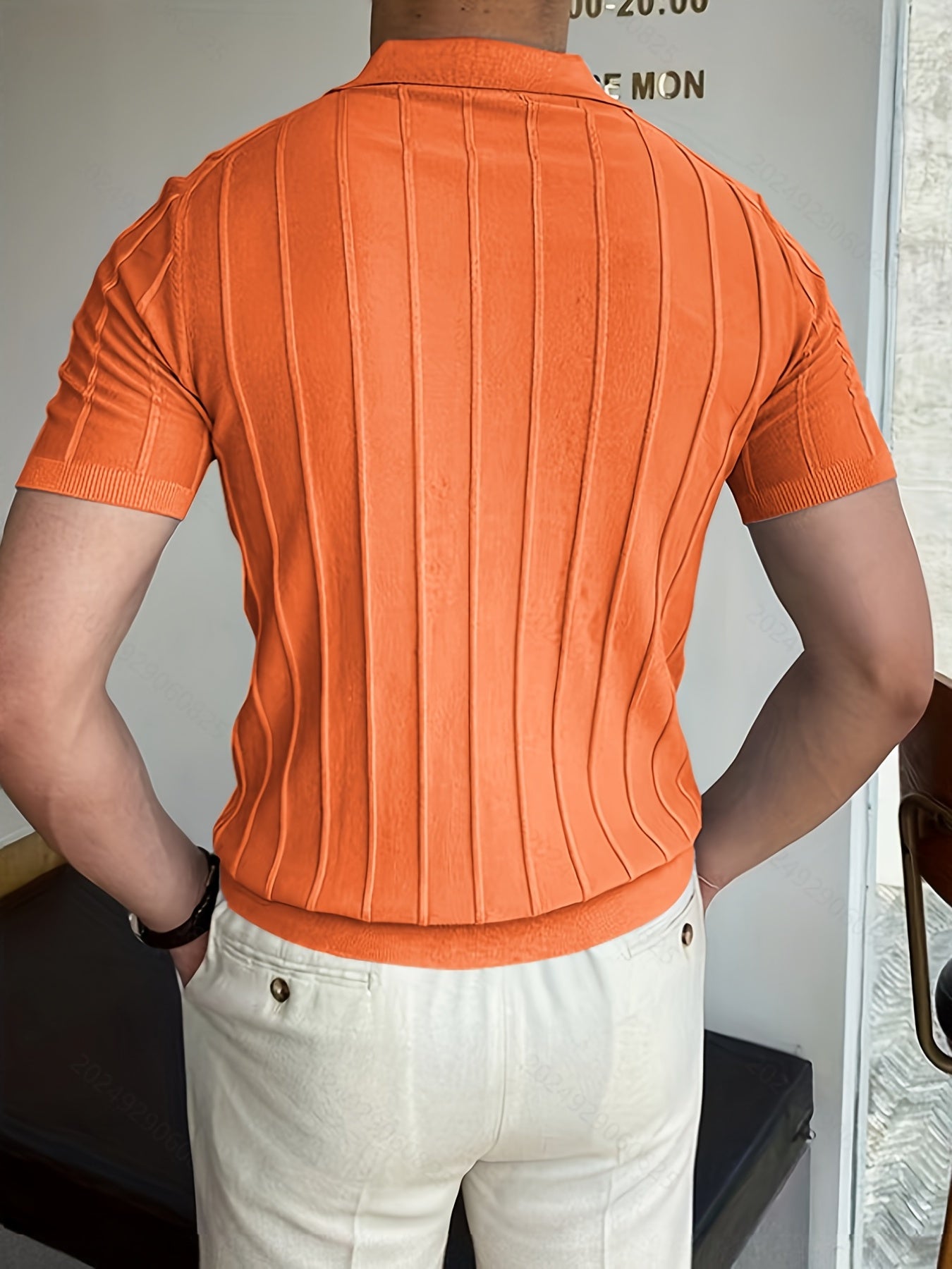 Vertical Striped Chic Shirt, Men's Casual Solid Color High Stretch .