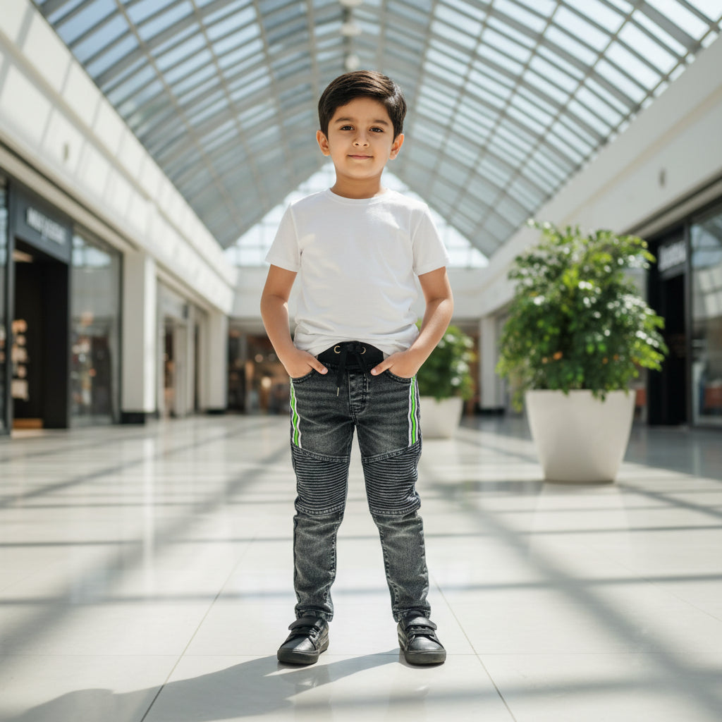 Toddler Boys Black Denim Joggers 1-6 Years | Stylish Casual Jeans with Bright Side Stripes | MH