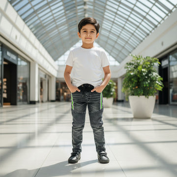 Toddler Boys Black Denim Joggers 1-6 Years | Stylish Casual Jeans with Bright Side Stripes | MH