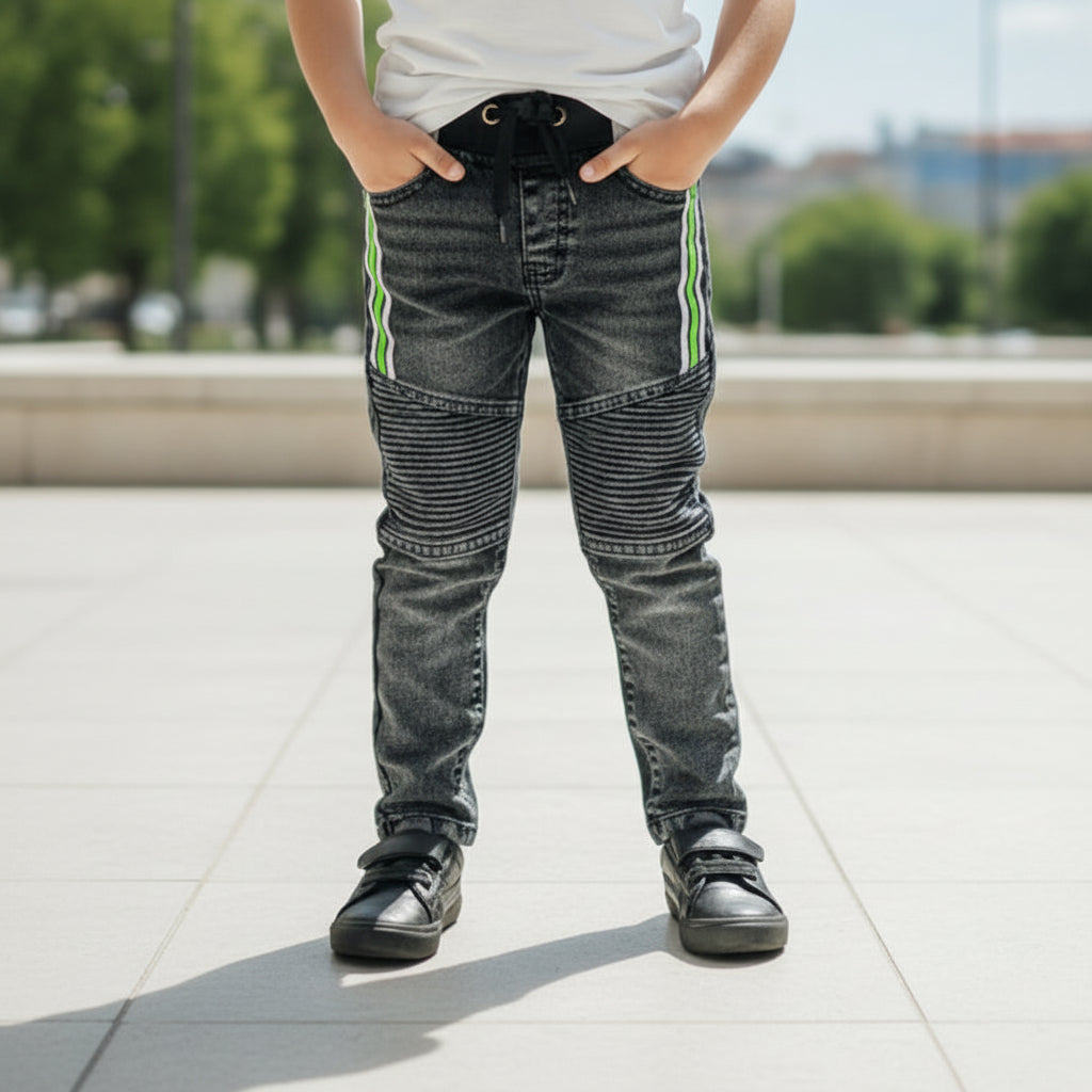 Toddler Boys Black Denim Joggers 1-6 Years | Stylish Casual Jeans with Bright Side Stripes | MH
