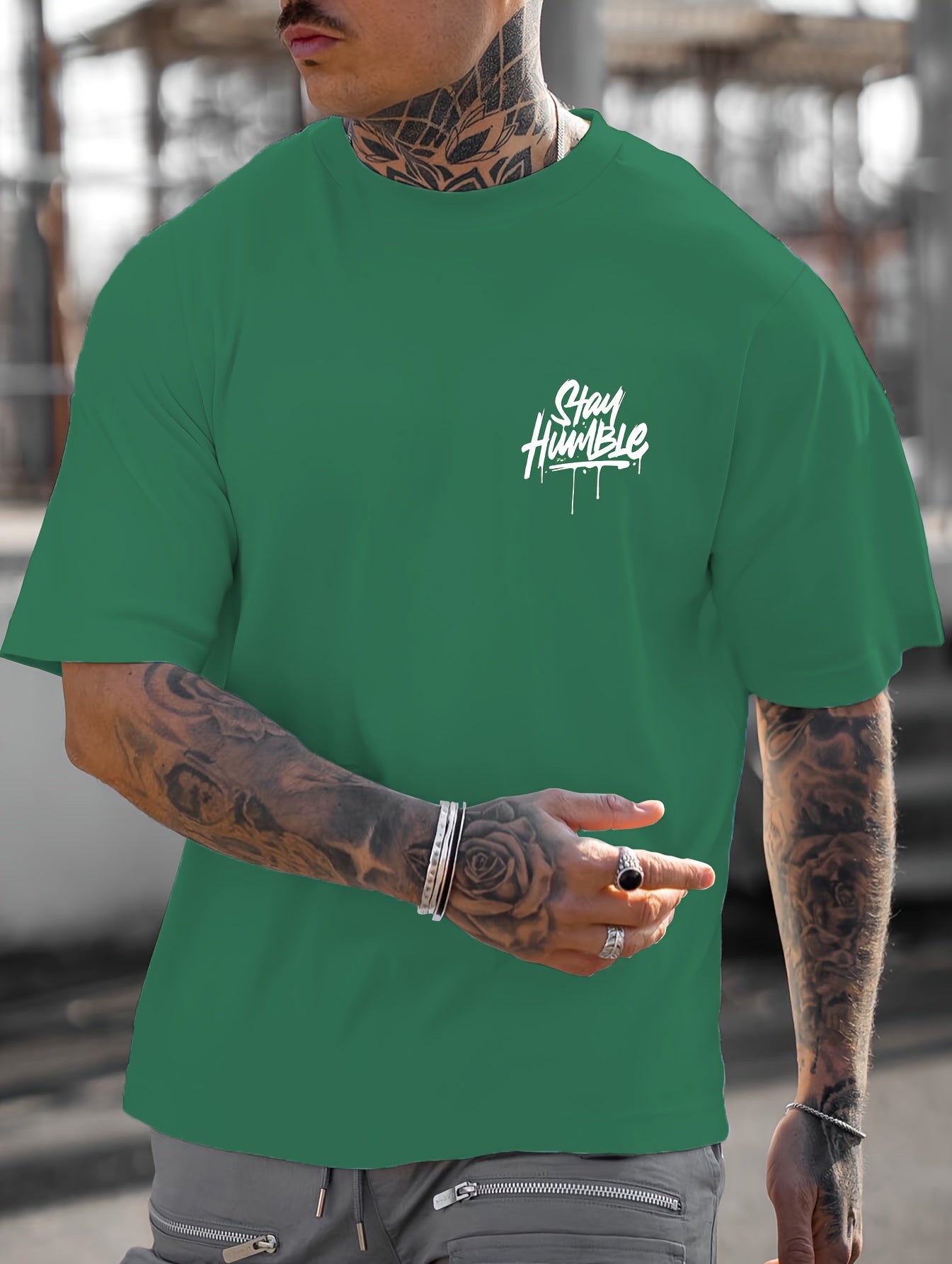 Men's Stay Humble Letter Print Short Sleeve T-Shirts,