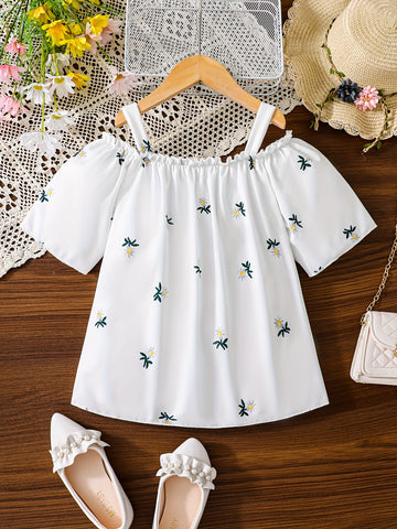 Elegant Girls Floral Ruffle Sleeve Cold Shoulder Top,