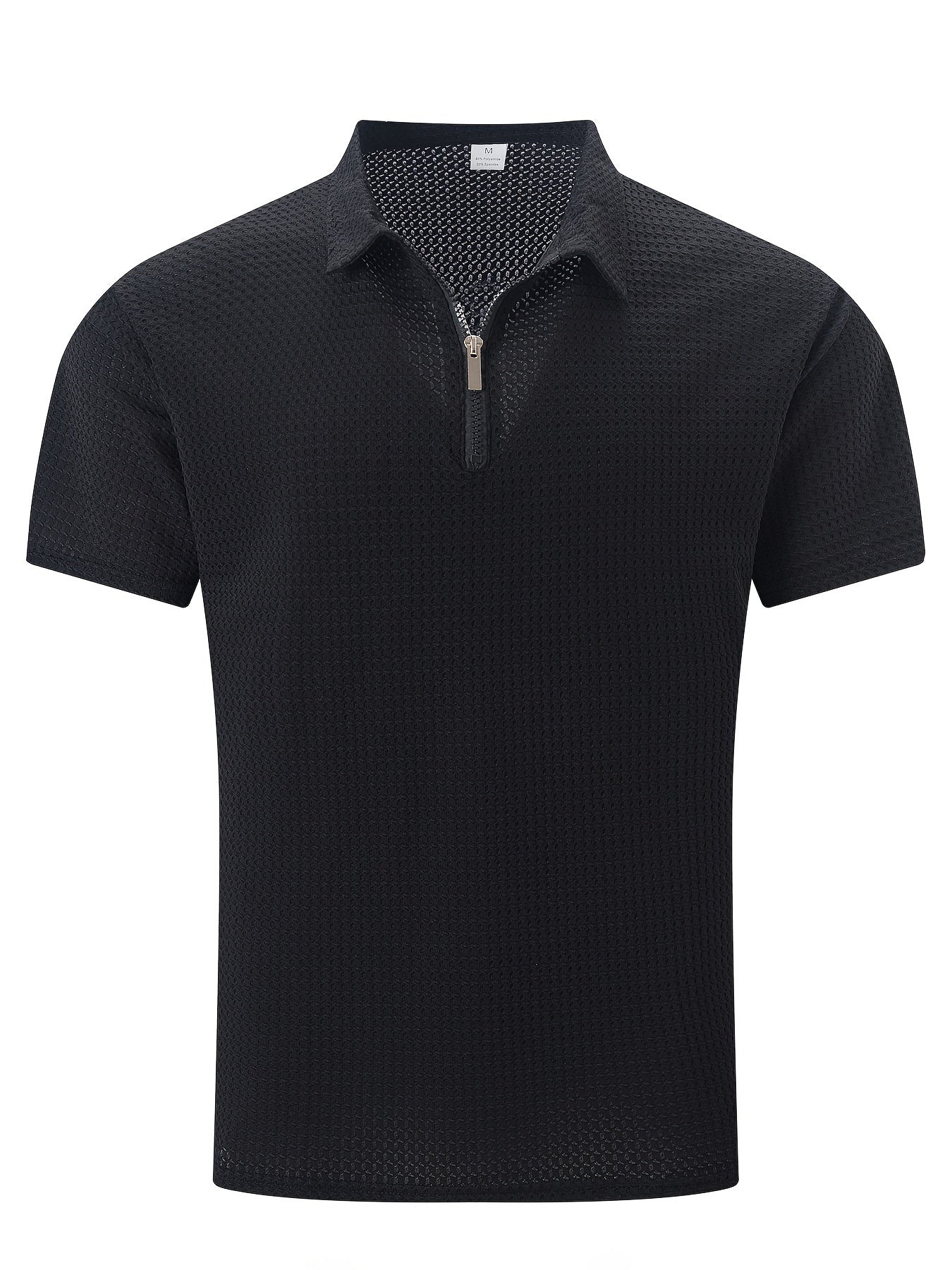 Men's Solid Color Quarter Zip Golf Shirt, Breathable Short Sleeve .