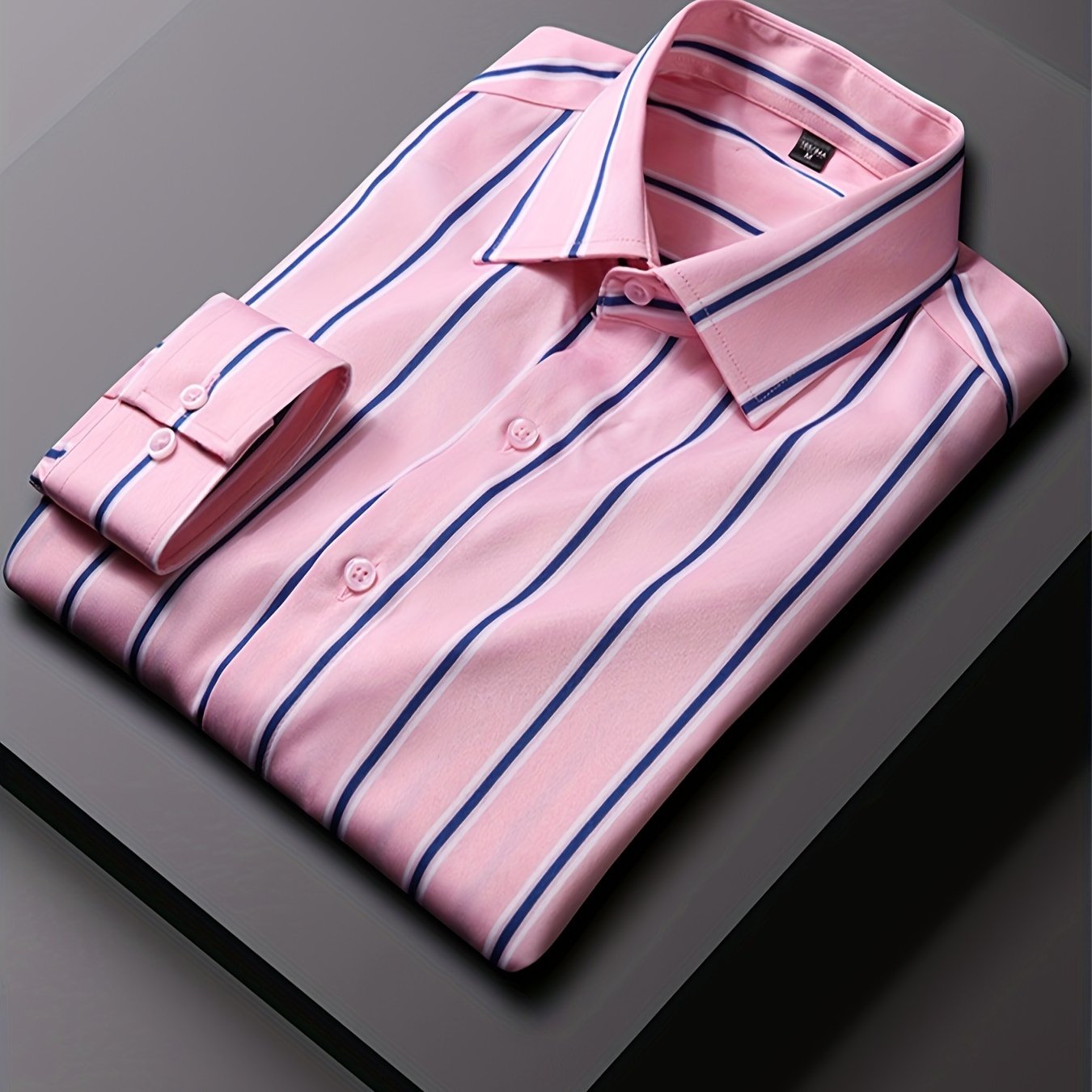 Men's Striped Lapel Collar Design Dress Shirts,
