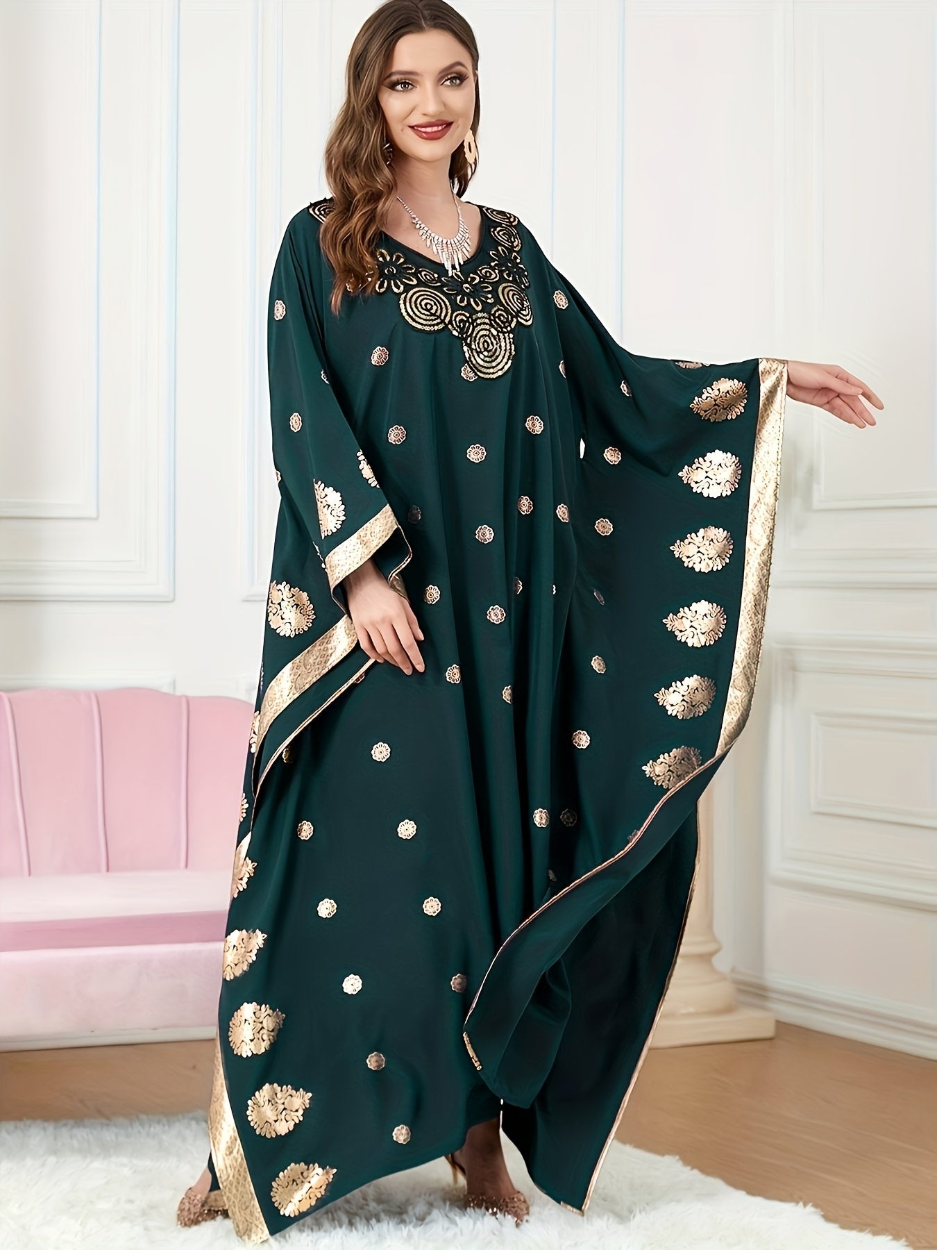 Middle Eastern Elegance Women's Floral Print Abaya./MH