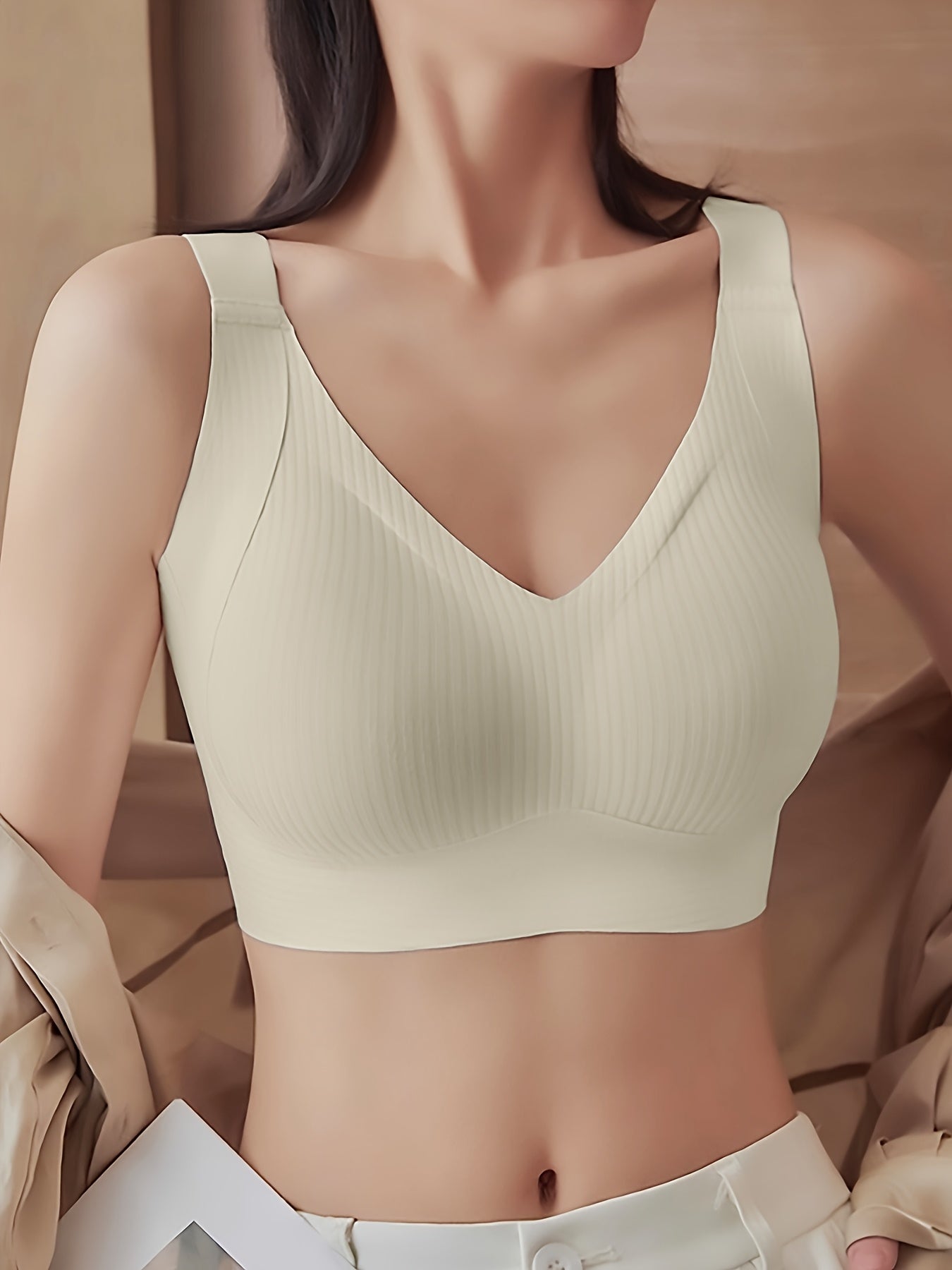 1pc Seamless Wireless Bra, Elegant Solid Color, Breathable & Comfort./MH