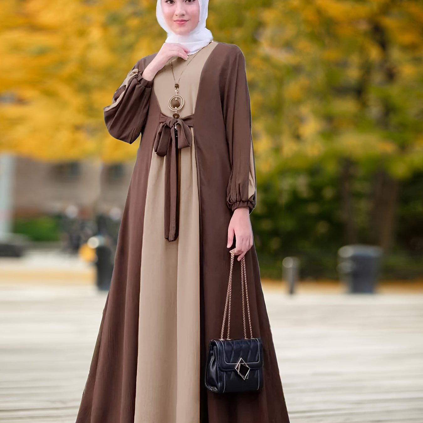 Color Block Tie Front Kaftan Dress, women fashion'/MH