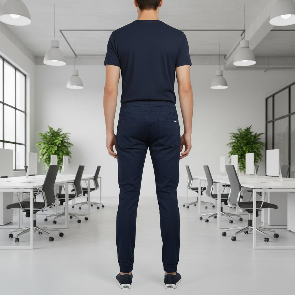 Men’s Navy Blue Casual Jogger Pants 17-24 Years - Comfortable Drawstring Trousers with Pockets | MH