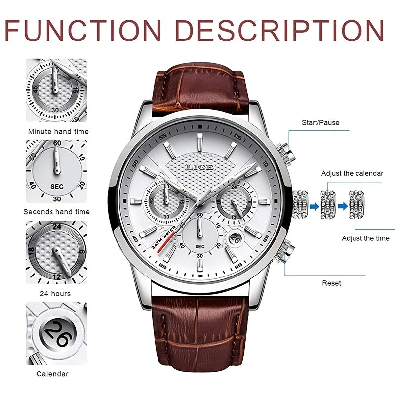 Watches Mens  LIGE Top Brand Luxury Casual Faux Leather Quartz Men's