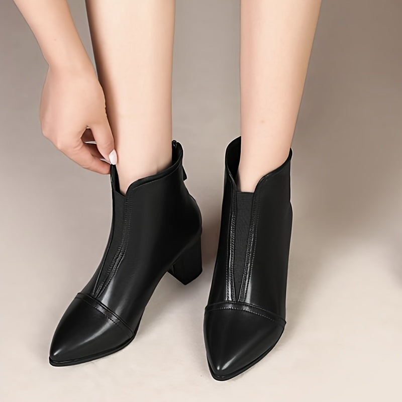 1pr Elegant Solid Color Mid Heel Ankle Boots for Women -/MH