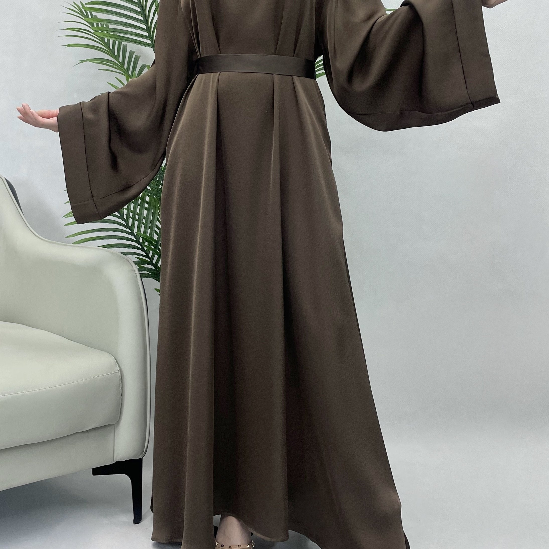 Solid Maxi Kaftan Abaya, Modest Crew Neck Long Sleeve ./MH