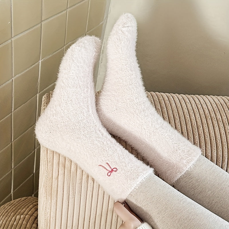 5pcs Women's Cozy Pink Bowknot Plush Socks - /MH