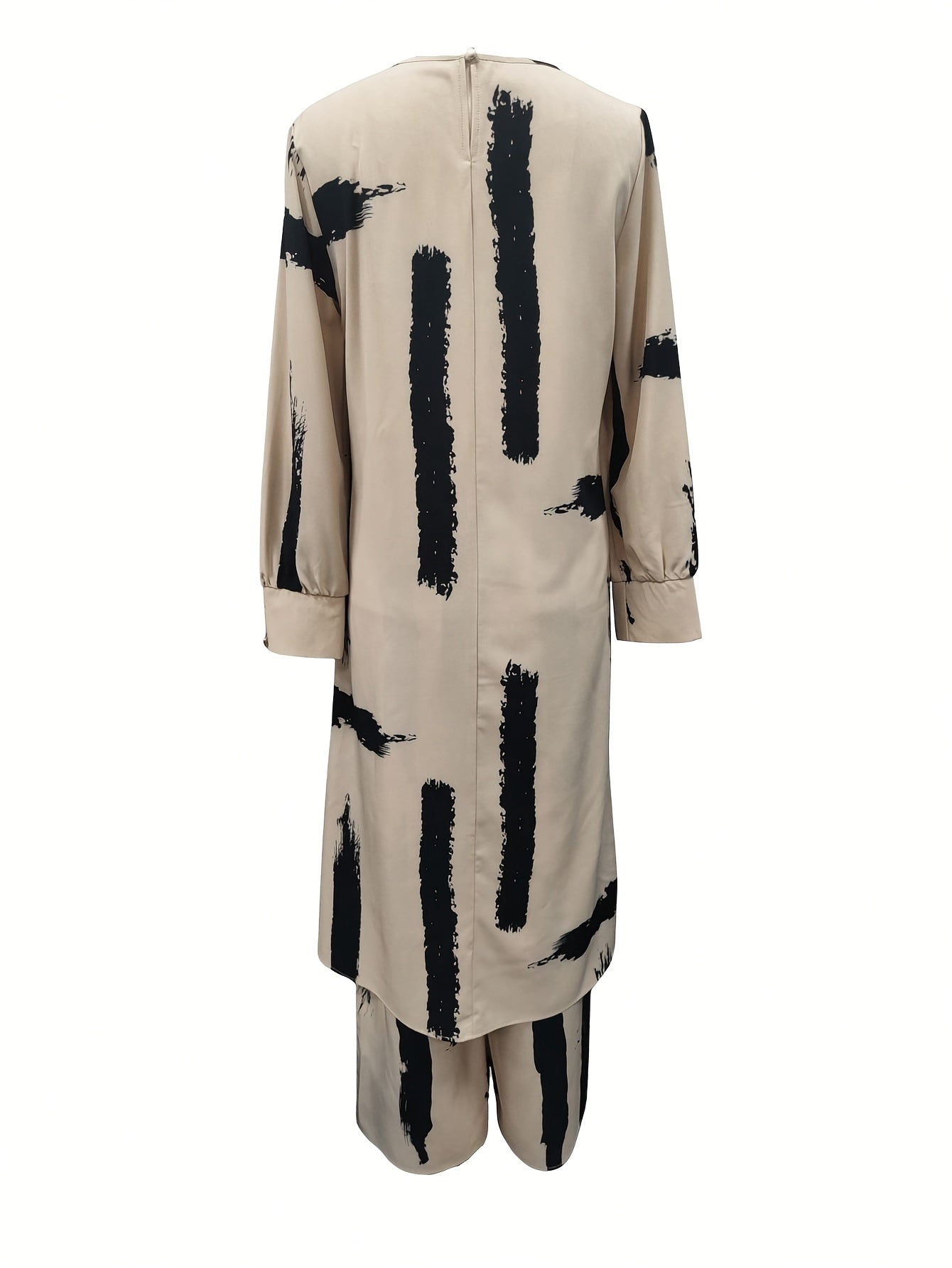 Solid Color Button Design Long Sleeve Top and Pants Set, Arabic Style,/MH