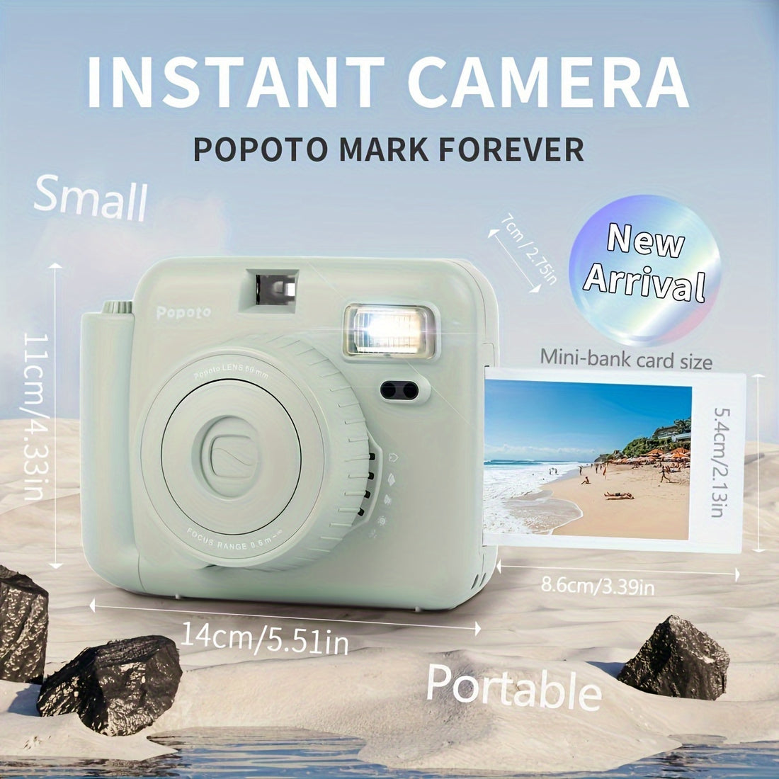 Popoto Instant Camera Gift Set with PU Case - Flash-Enabled, Battery-Free Photography Kit for Outdoor Parties (Camera & Accessories Included, No Batteries or Film)