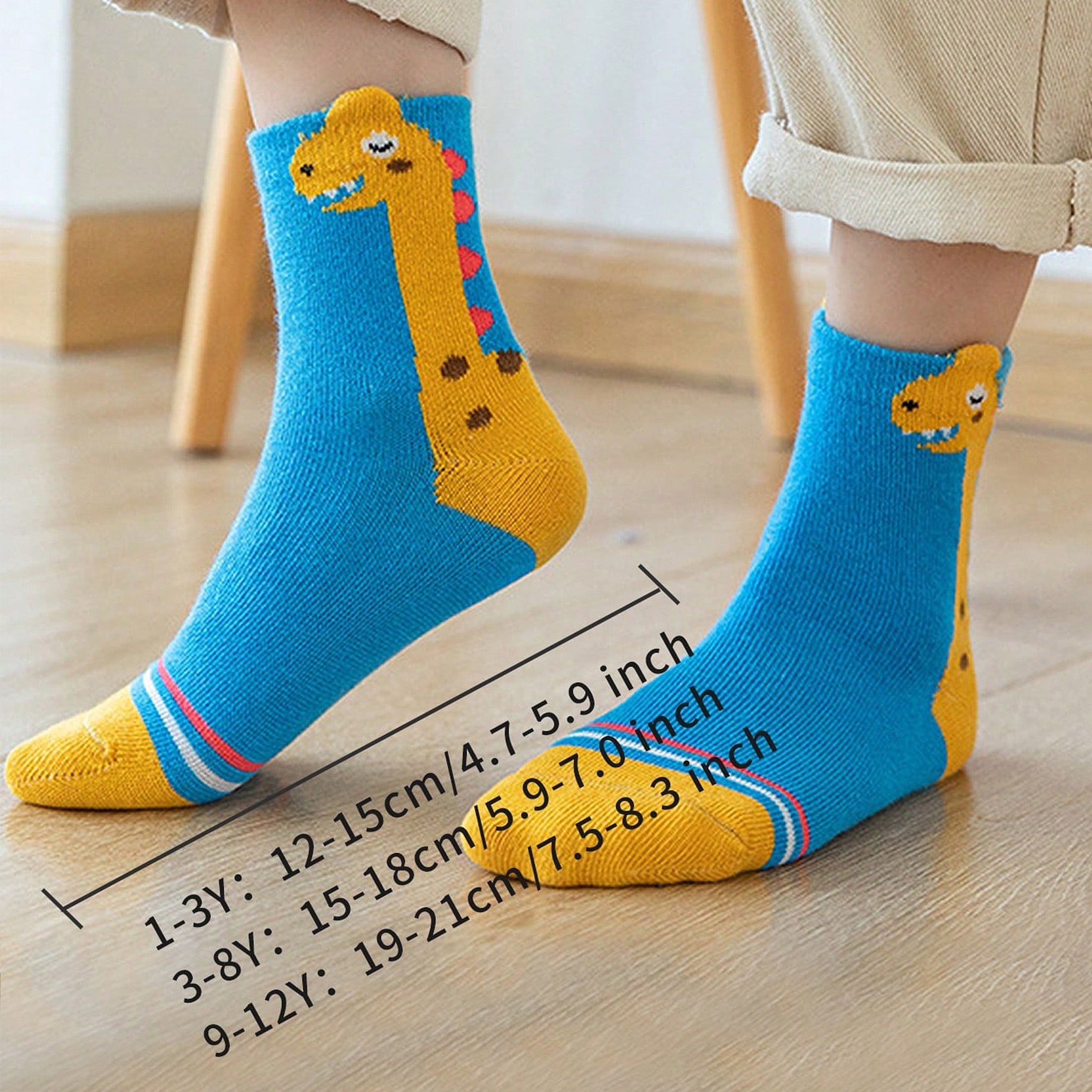 Cartoon Green Dino Pattern 5 Pairs Boy's Short Crew Socks,/MH