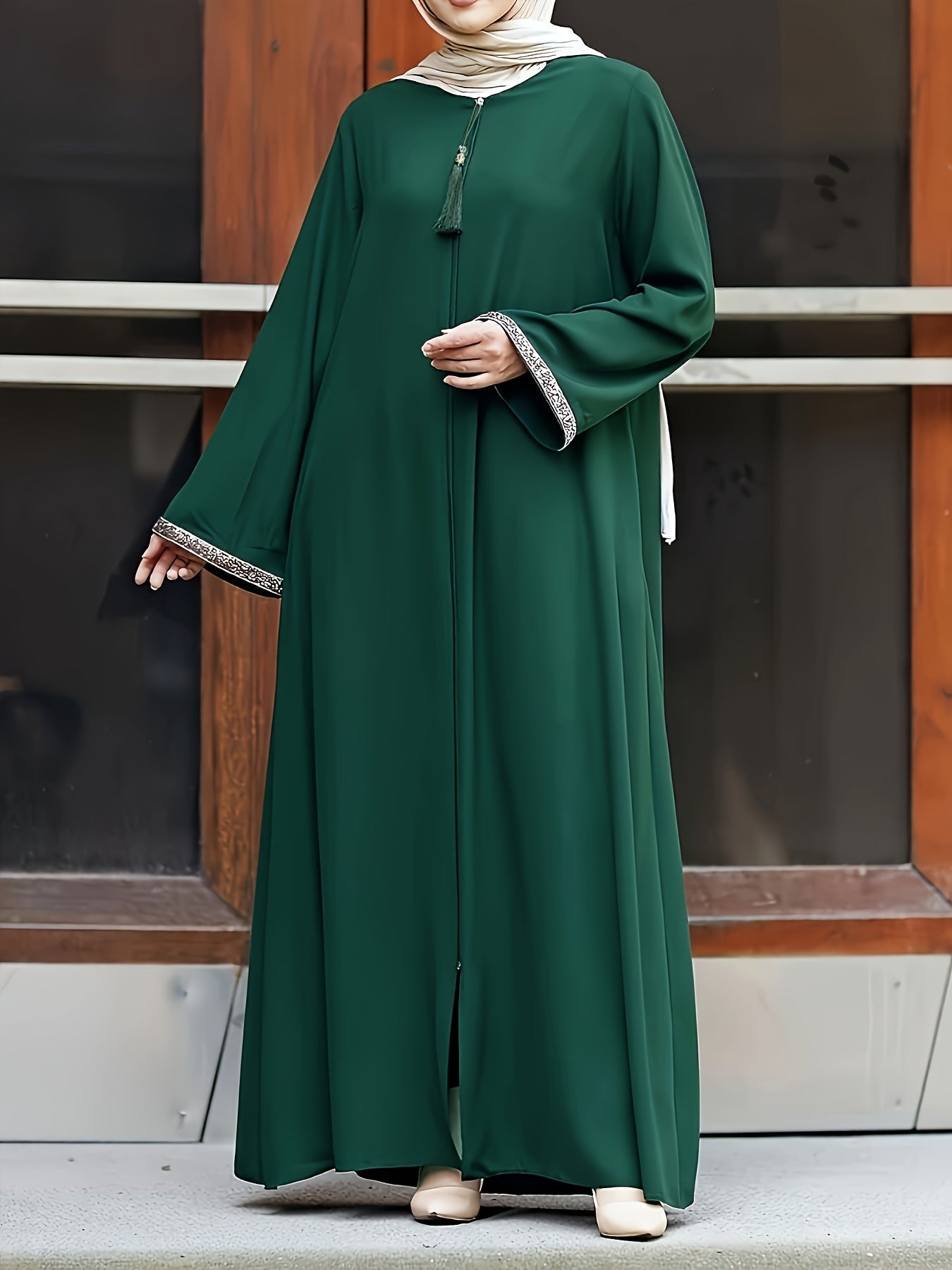 Long Sleeve Zip-up Kaftan Dress, /MH