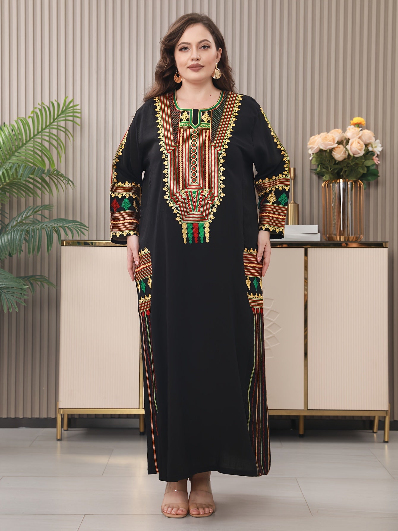 Oriental Embroidered Arab Plus Size Women's Elegant Dress JALABIA ./MH