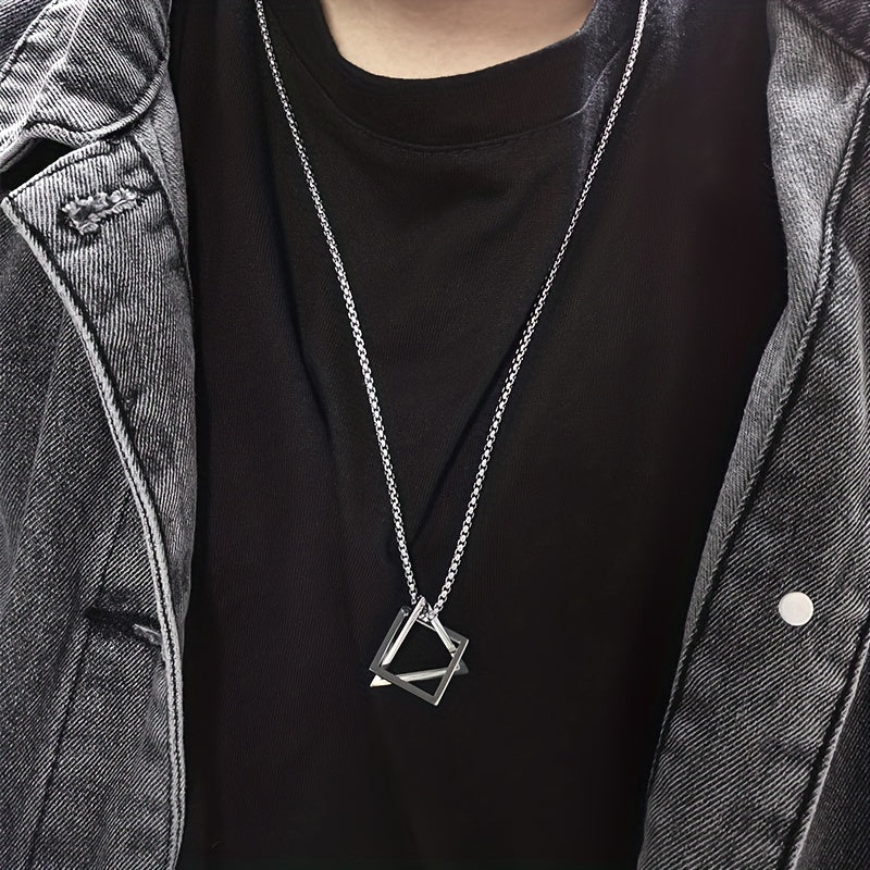 1pc Men's Stainless Steel Geometric Pendant Necklace, Hip-hop High-end Accessories, father's day gift
