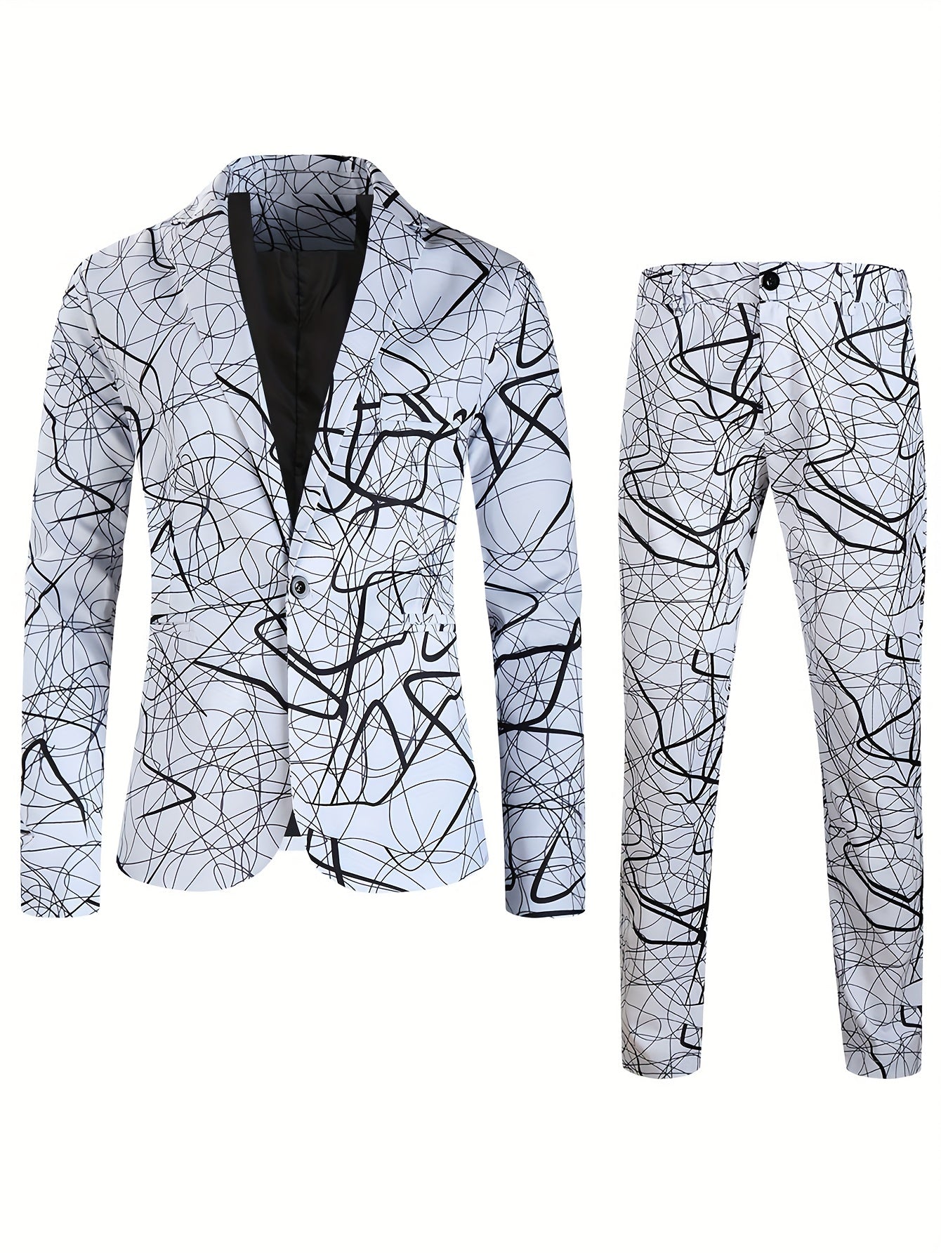 2pcs Men's Fashion Casual Suit Set, 3D Vibrant Paisley Print Blazer.