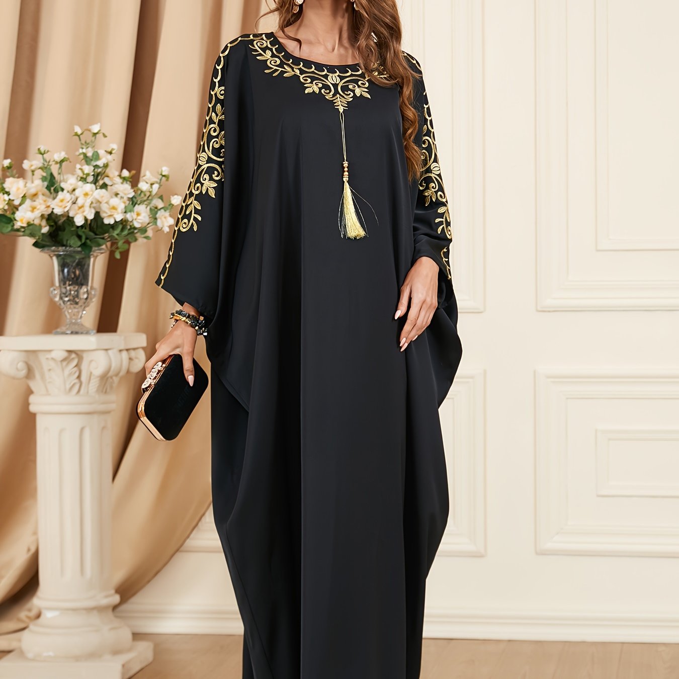 Plus Size Floral Tassel Kaftan Dress - Fashionable Embelegant Style '/MH