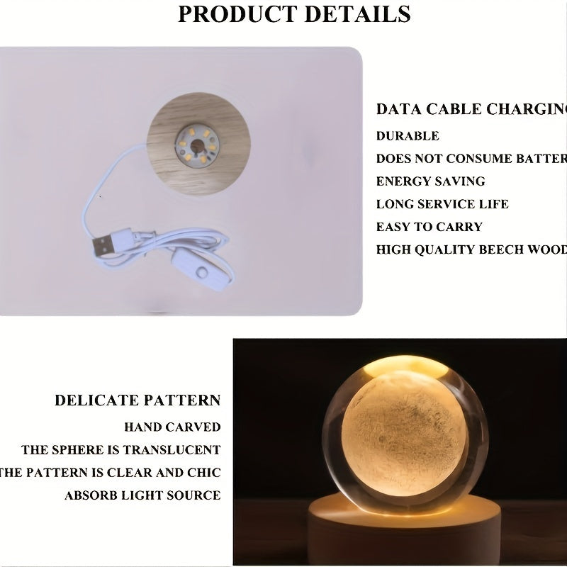 1pc 3D Crystal Ball Night Light with Yellow Warm Galaxy & Planet Pattern, Birthday Gift Idea