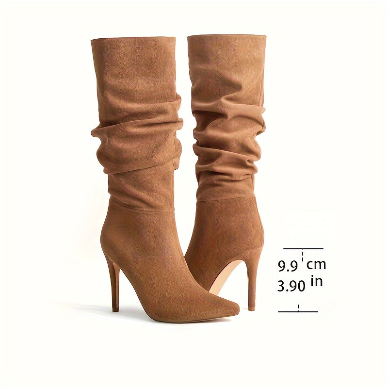 Stylish Women's Long Boots - Pleated Design, /MH